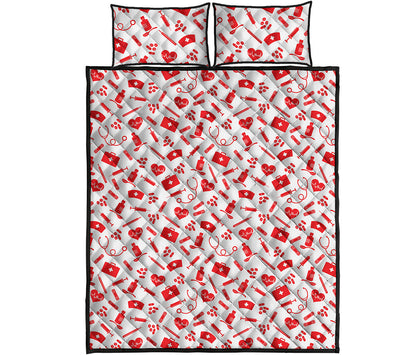 Red And White Nurse Pattern Print Quilt Bed Set