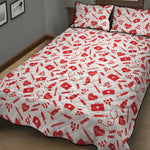 Red And White Nurse Pattern Print Quilt Bed Set