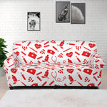 Red And White Nurse Pattern Print Sofa Cover