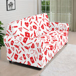 Red And White Nurse Pattern Print Sofa Cover