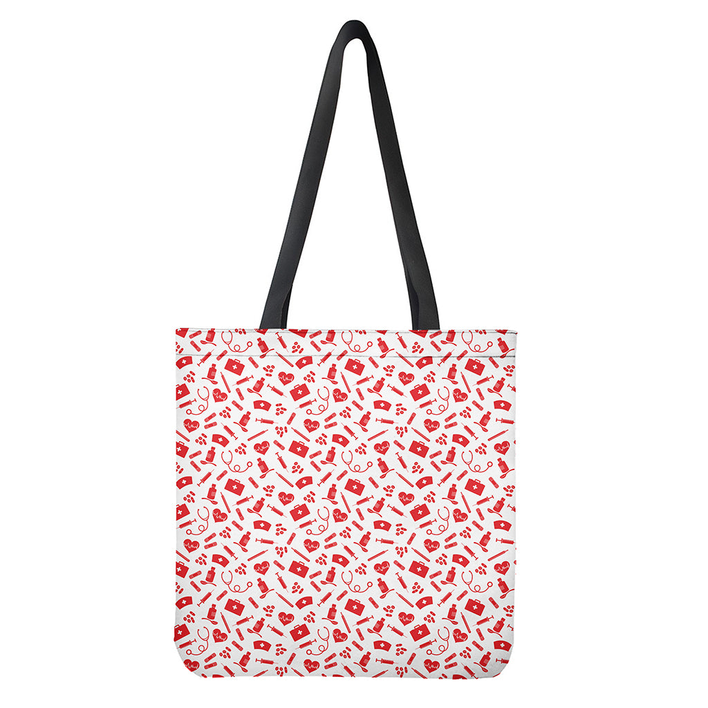 Red And White Nurse Pattern Print Tote Bag