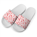 Red And White Nurse Pattern Print White Slide Sandals