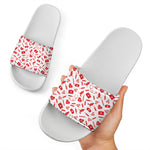Red And White Nurse Pattern Print White Slide Sandals