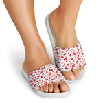 Red And White Nurse Pattern Print White Slide Sandals