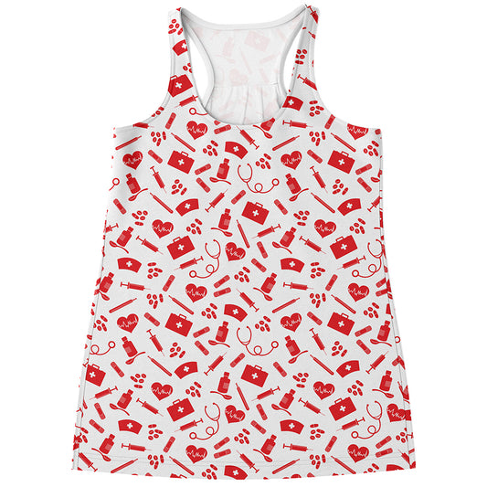Red And White Nurse Pattern Print Women's Racerback Tank Top