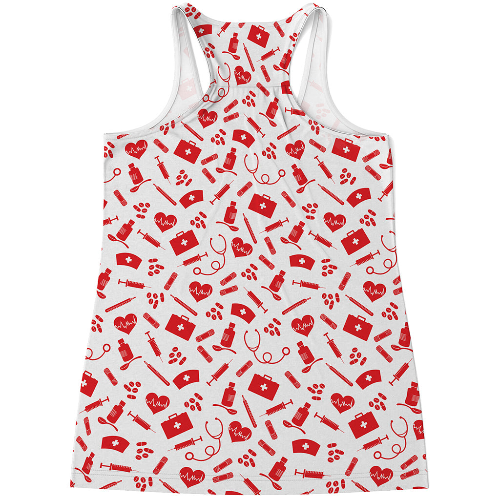 Red And White Nurse Pattern Print Women's Racerback Tank Top