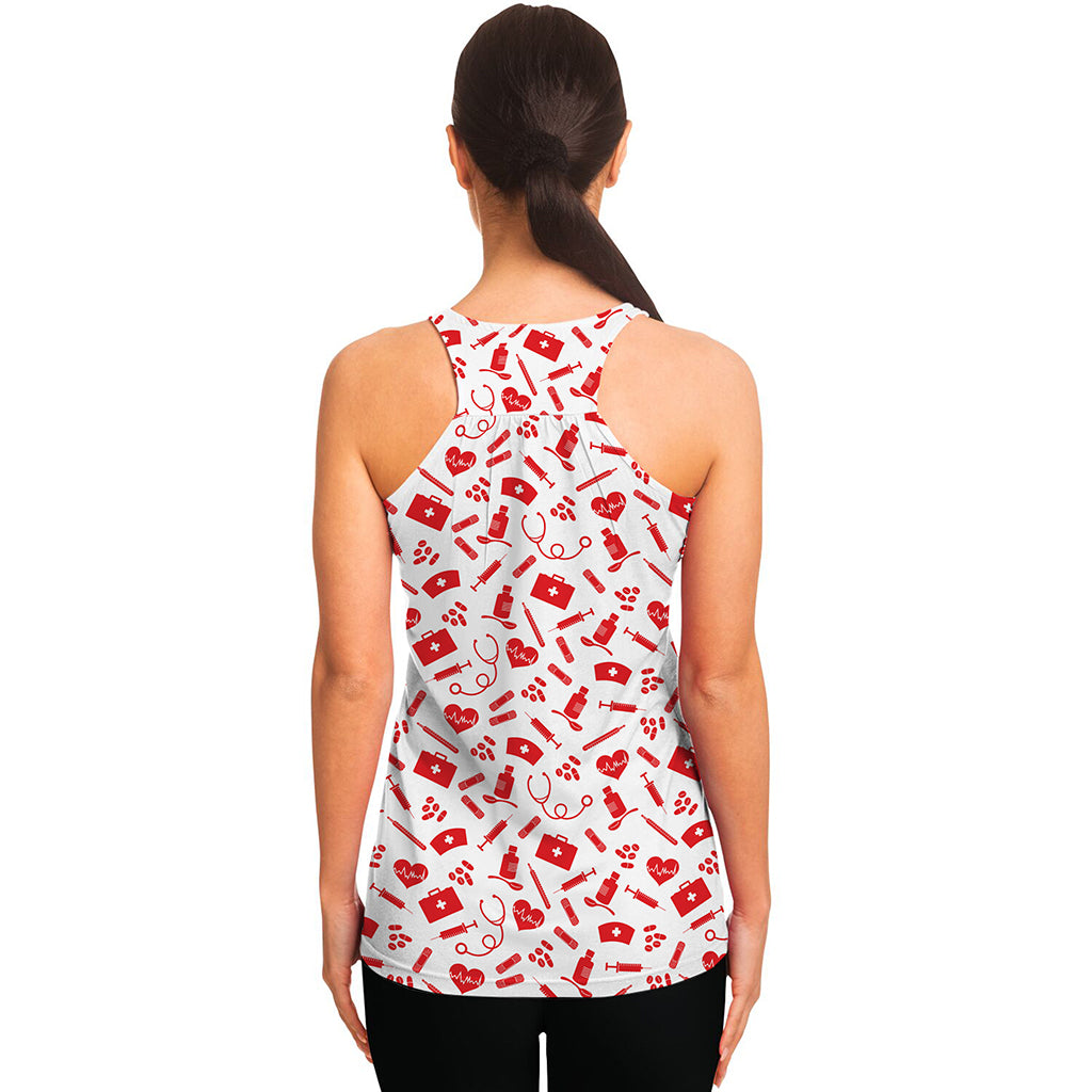 Red And White Nurse Pattern Print Women's Racerback Tank Top