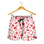 Red And White Nurse Pattern Print Women's Shorts
