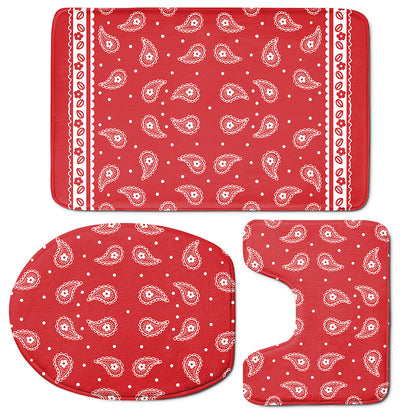 Red And White Paisley Bandana Print 3 Piece Bath Mat Set