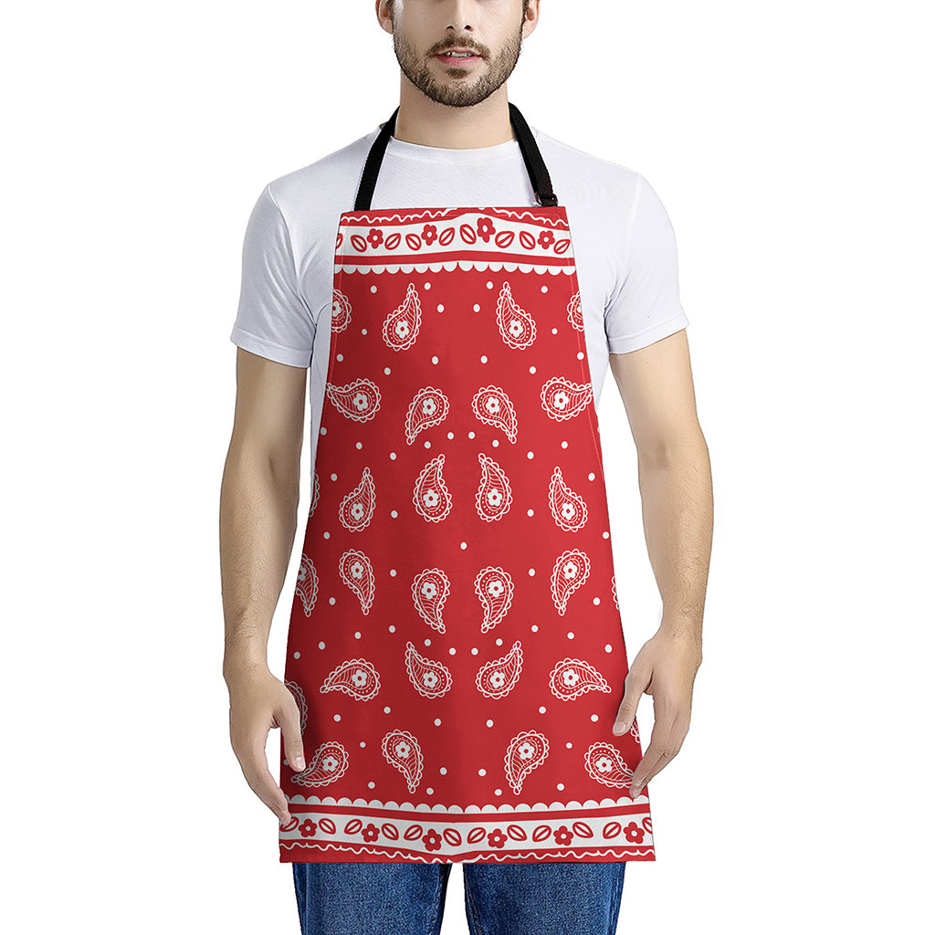 Red And White Paisley Bandana Print Apron