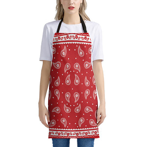 Red And White Paisley Bandana Print Apron