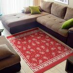 Red And White Paisley Bandana Print Area Rug
