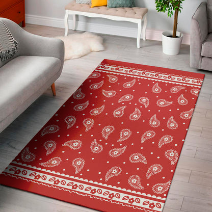 Red And White Paisley Bandana Print Area Rug