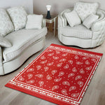 Red And White Paisley Bandana Print Area Rug