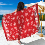 Red And White Paisley Bandana Print Beach Sarong Wrap