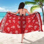 Red And White Paisley Bandana Print Beach Sarong Wrap