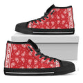 Red And White Paisley Bandana Print Black High Top Sneakers
