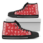 Red And White Paisley Bandana Print Black High Top Shoes