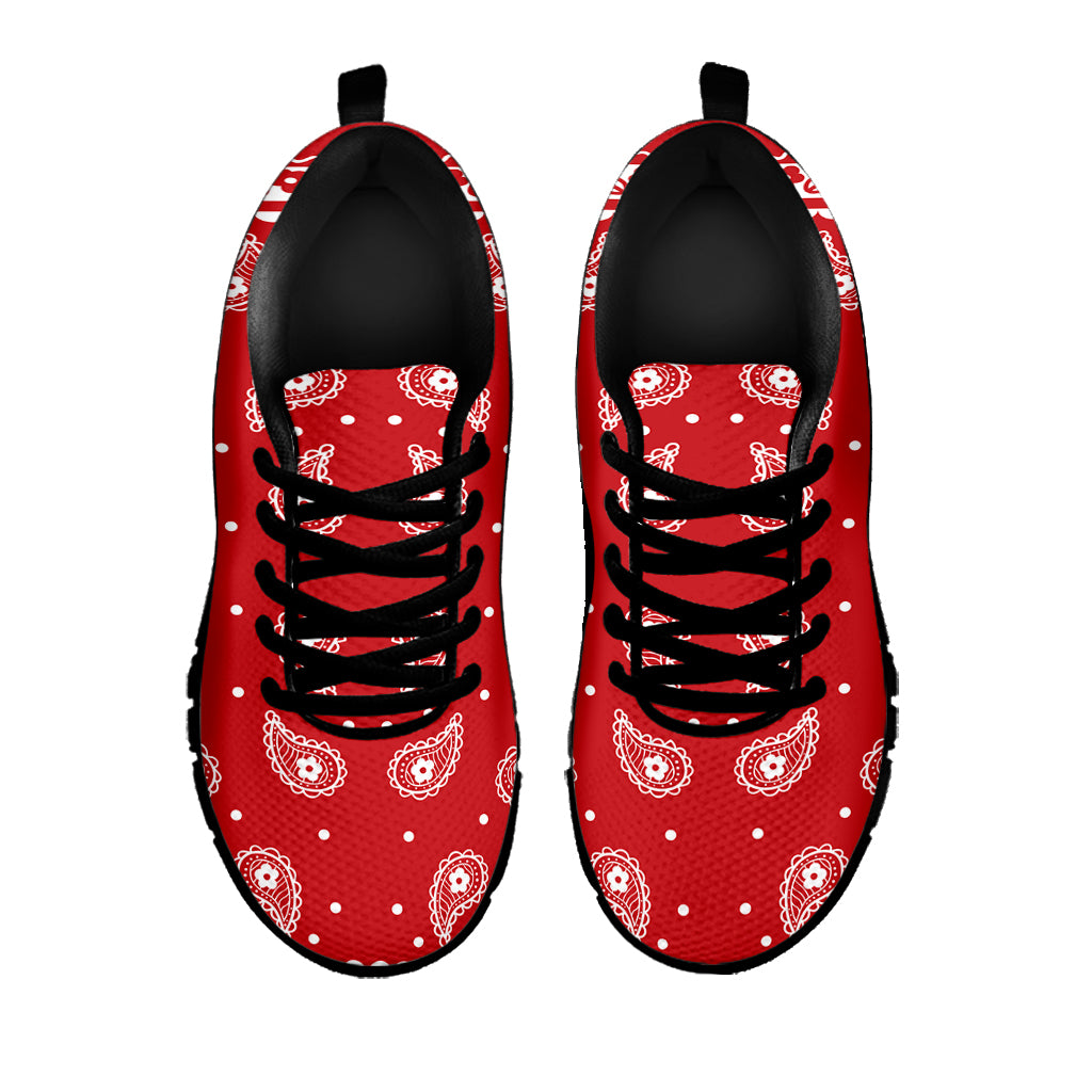 Red And White Paisley Bandana Print Black Sneakers