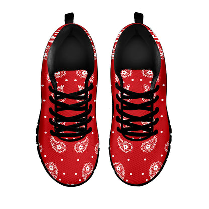 Red And White Paisley Bandana Print Black Sneakers
