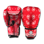 Red And White Paisley Bandana Print Boxing Gloves