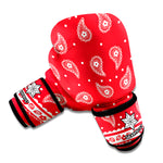 Red And White Paisley Bandana Print Boxing Gloves