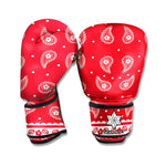 Red And White Paisley Bandana Print Boxing Gloves