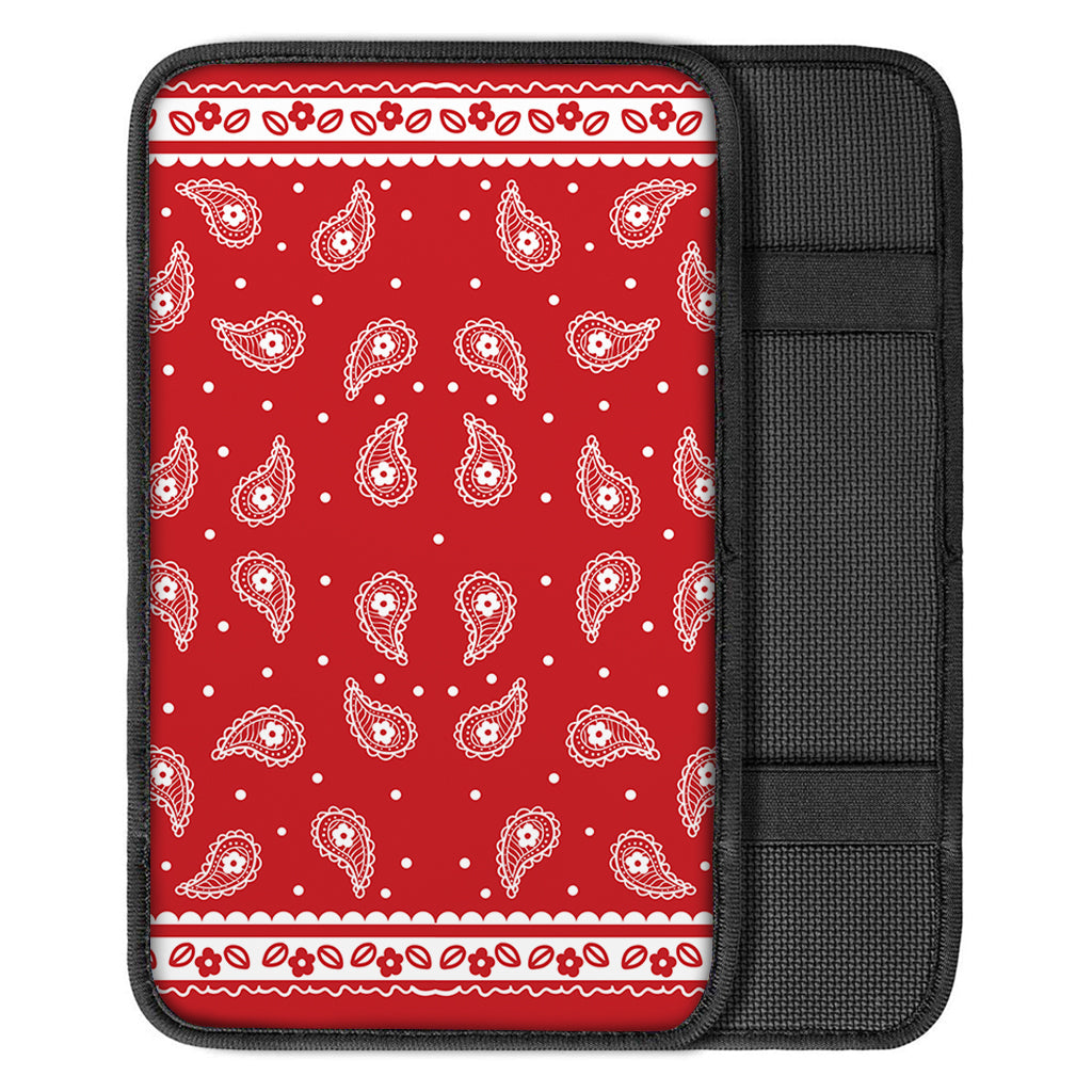 Red And White Paisley Bandana Print Car Center Console Cover