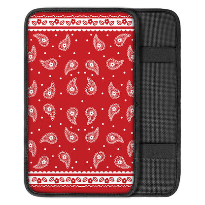 Red And White Paisley Bandana Print Car Center Console Cover