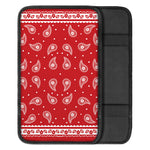 Red And White Paisley Bandana Print Car Center Console Cover