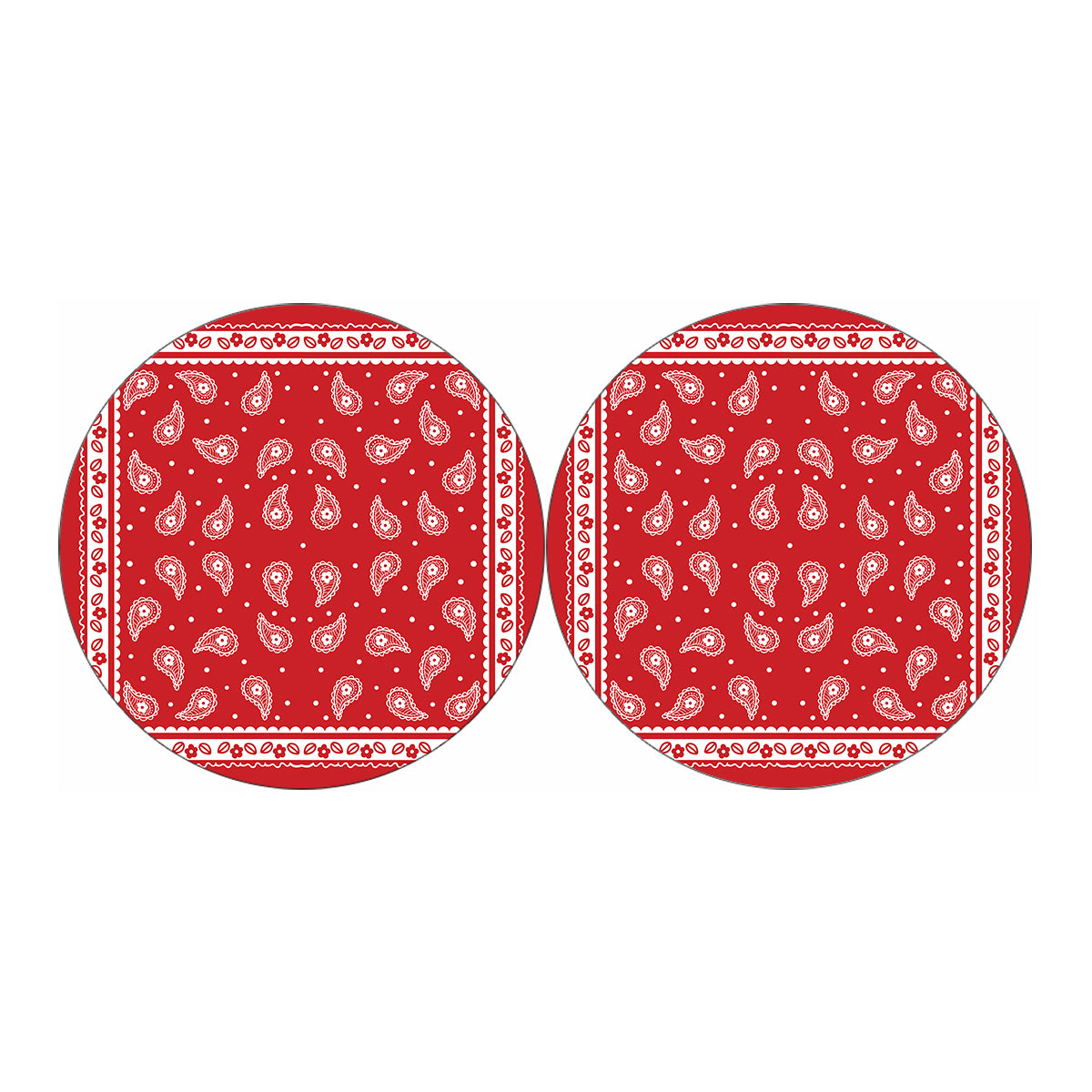 Red And White Paisley Bandana Print Car Coasters