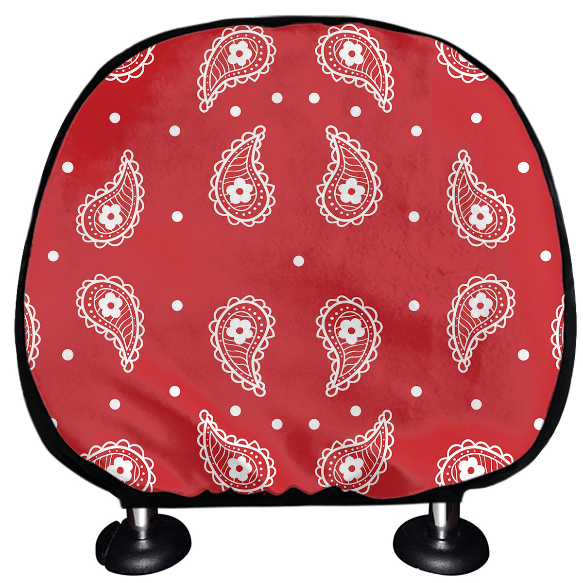 Red And White Paisley Bandana Print Car Headrest Covers
