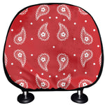 Red And White Paisley Bandana Print Car Headrest Covers
