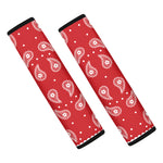 Red And White Paisley Bandana Print Car Seat Belt Covers