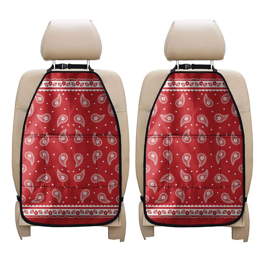 Red And White Paisley Bandana Print Car Seat Organizers