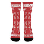 Red And White Paisley Bandana Print Crew Socks