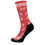 Red And White Paisley Bandana Print Crew Socks