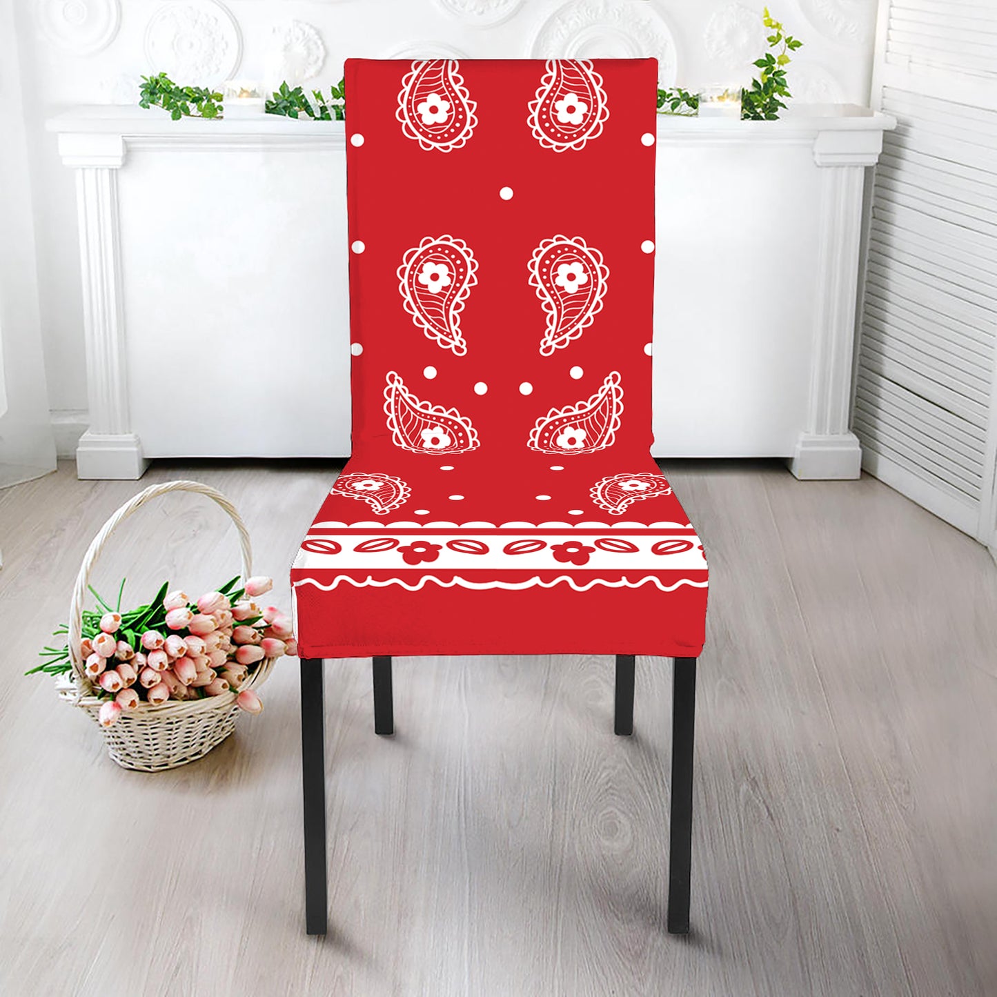 Red And White Paisley Bandana Print Dining Chair Slipcover