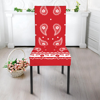 Red And White Paisley Bandana Print Dining Chair Slipcover