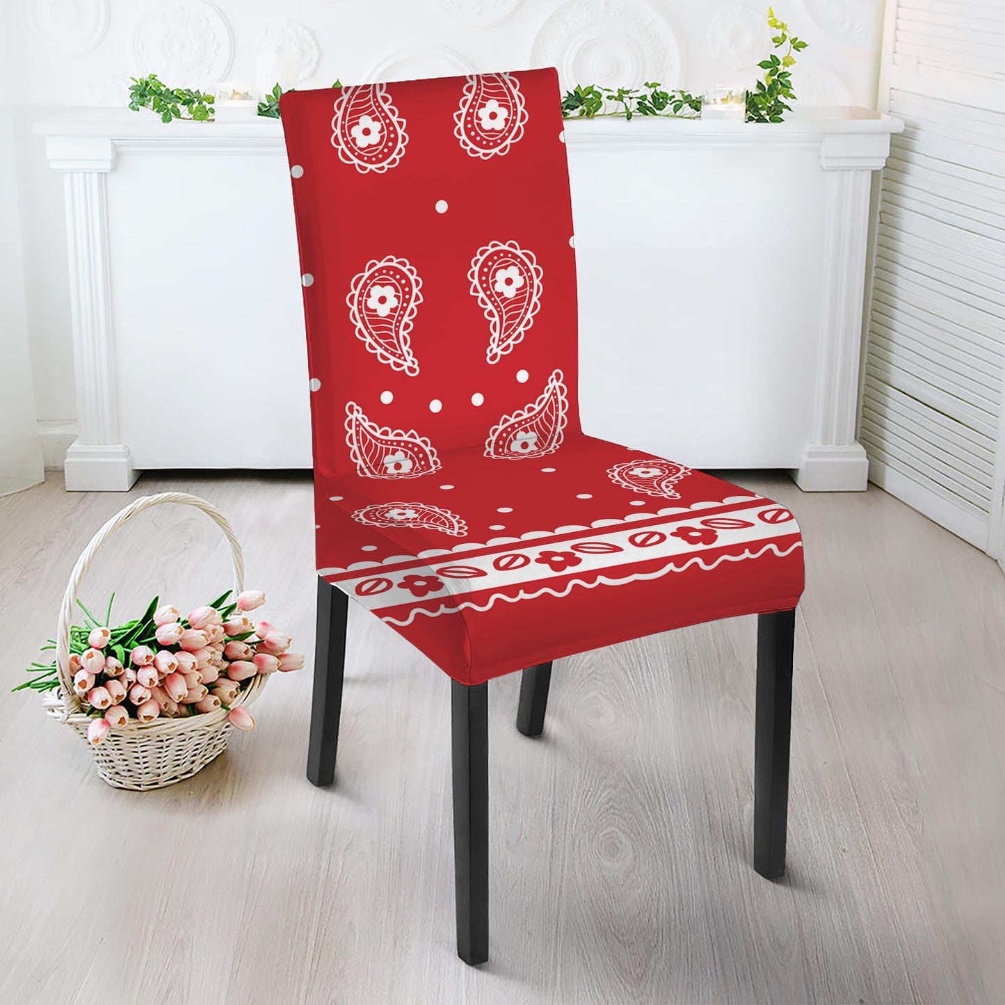 Red And White Paisley Bandana Print Dining Chair Slipcover