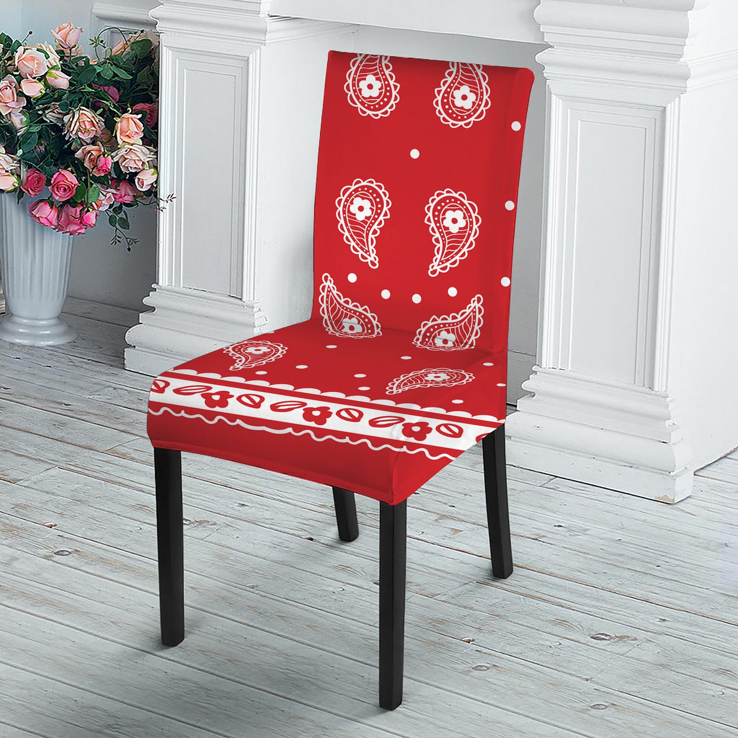 Red And White Paisley Bandana Print Dining Chair Slipcover