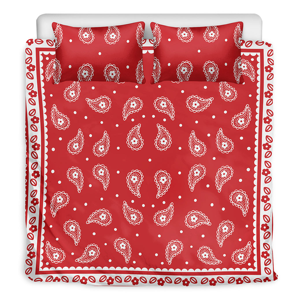 Red And White Paisley Bandana Print Duvet Cover Bedding Set