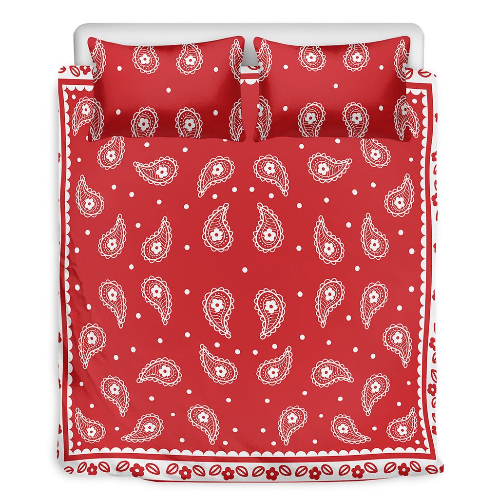 Red And White Paisley Bandana Print Duvet Cover Bedding Set