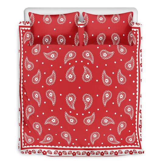 Red And White Paisley Bandana Print Duvet Cover Bedding Set
