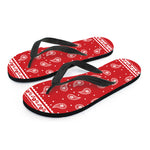 Red And White Paisley Bandana Print Flip Flops