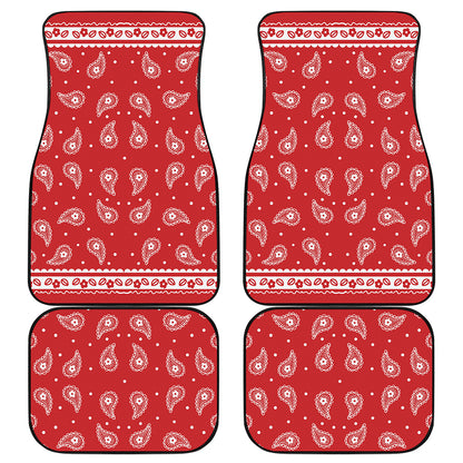 Red And White Paisley Bandana Print Front and Back Car Floor Mats