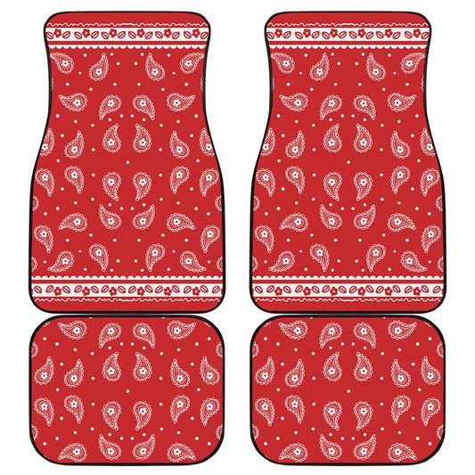 Red And White Paisley Bandana Print Front and Back Car Floor Mats