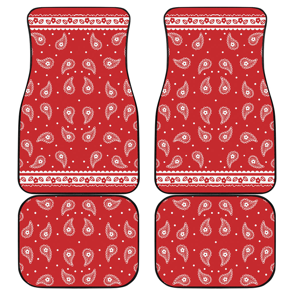 Red And White Paisley Bandana Print Front and Back Car Floor Mats