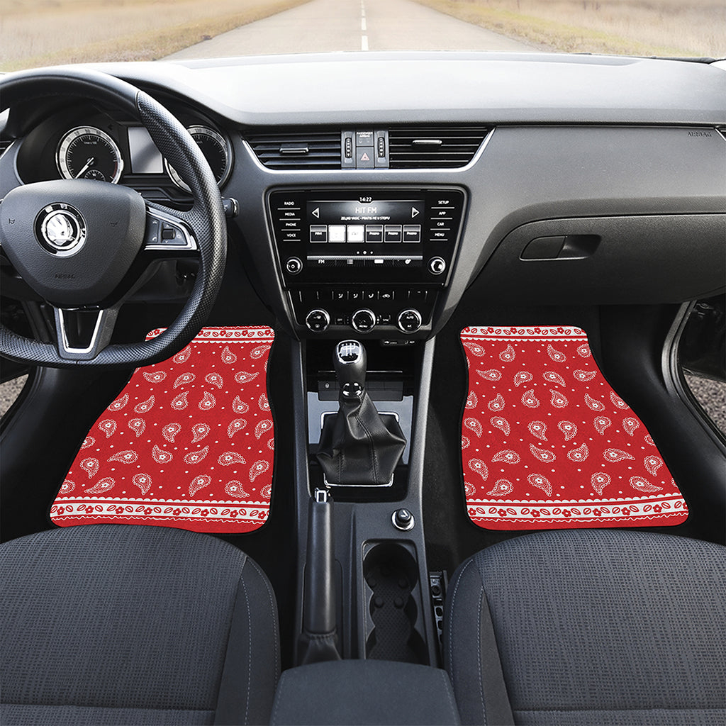 Red And White Paisley Bandana Print Front and Back Car Floor Mats