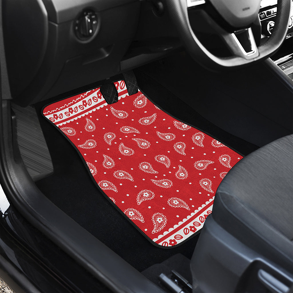 Red And White Paisley Bandana Print Front and Back Car Floor Mats